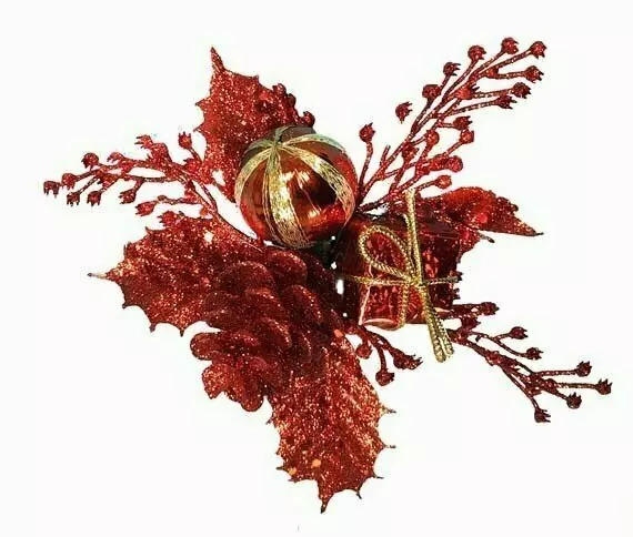 XP1003RED – Red Ball/Cone/package/holly glitter pick “dz” – Min 1 DZ- Case pk 48 DZ