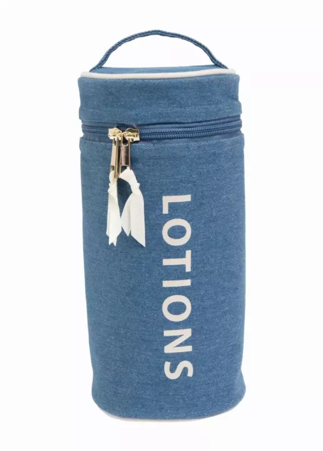 La L'Amour 16 oz Cotton Canvas Top Handle Cylinder Toiletry Lotions Case — 136-DENIM