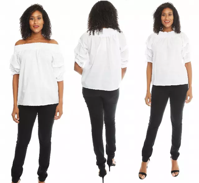 CHH-17068- Off-the-Shoulder Top with Ruffled Sleeves - One Size (12-PCS PRE-PACK)$13 Each — One Size (4-22) / White