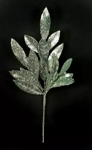 PPX5010silver – 16.5” Sparkle Glitter bay leaf spray x 3 “dz”- MIN 1 DZ – CASE PK 30 DZ