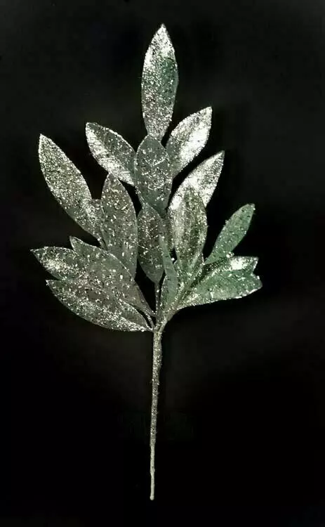 PPX5010silver – 16.5” Sparkle Glitter bay leaf spray x 3 “dz”- MIN 1 DZ – CASE PK 30 DZ