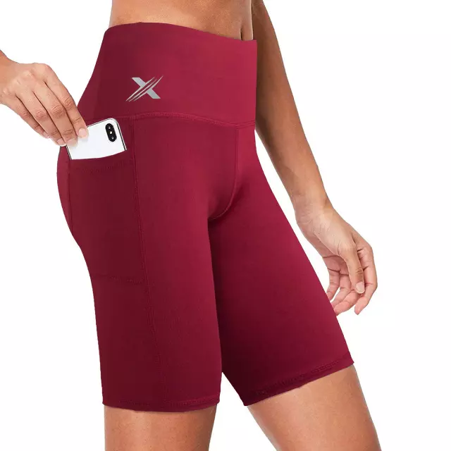 Women's High Waist Performance Yoga Shorts — Wine Red / 2XL
