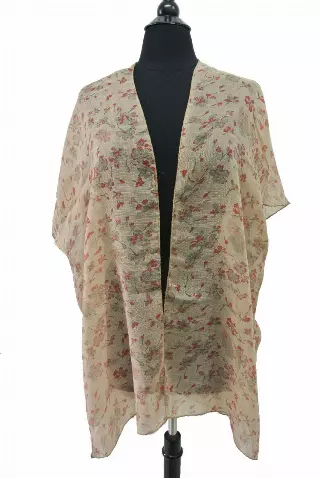 BF718 Floral Pattern Spring Kimono — Khaki
