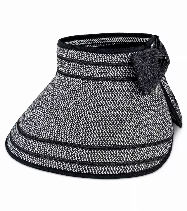 Magid Straw Two Tone Striped Color Block Roll Up Visor — BLACK/WHITE