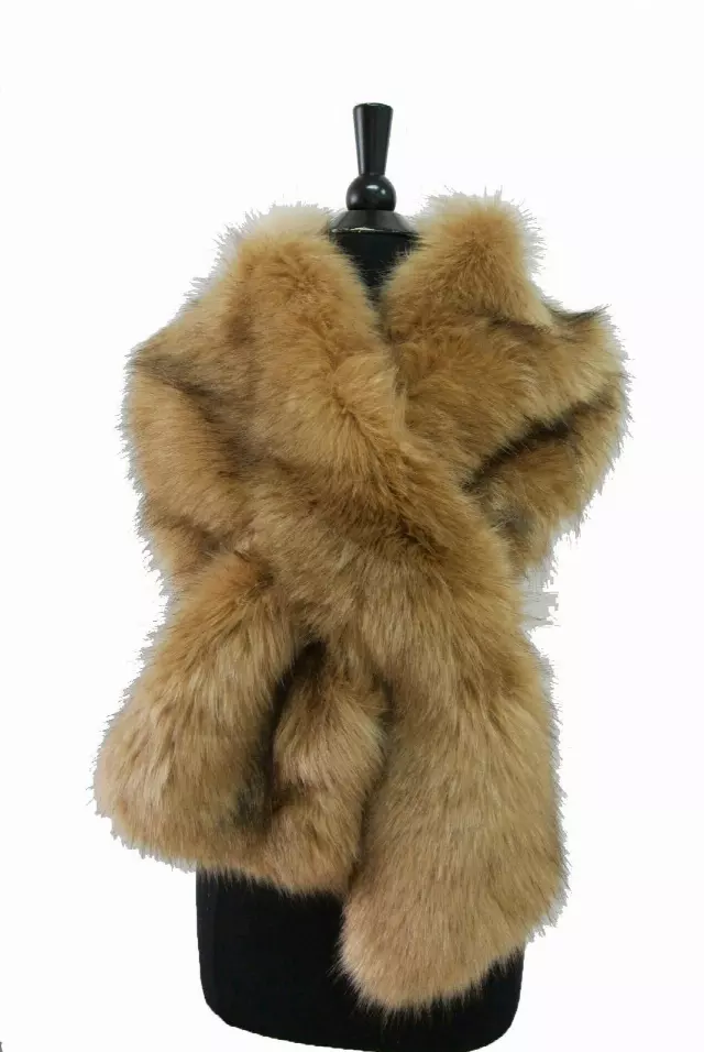 HX101 Solid Color Faux Fur Wrap/Scarf For Winter — Camel
