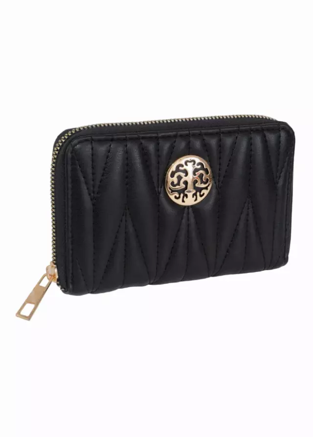 Rebecca & Rifka Smooth Abstract Quilt Medallion Zip Indexer Wallet — BK/GD
