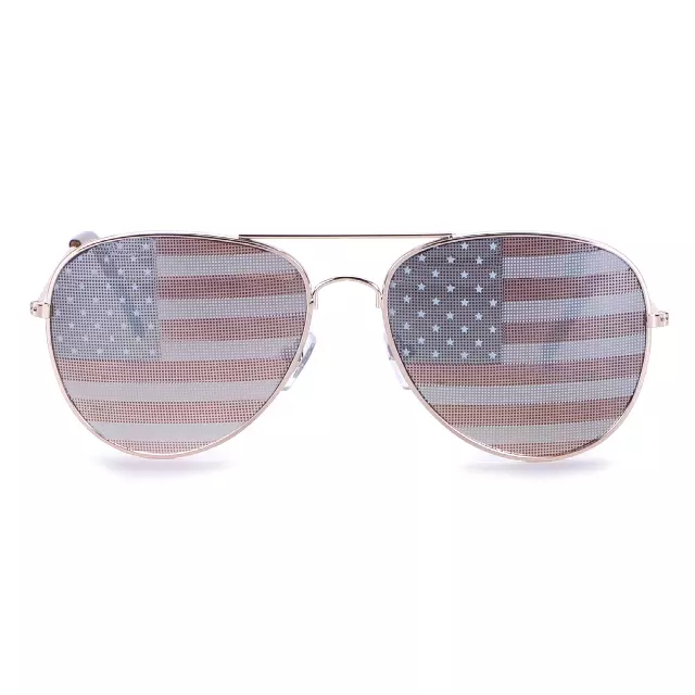 American Flag Aviator Sunglasses with Stars and Stripes Graphic Lenses J0894-Flag