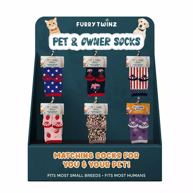 PET & OWNER SOCKS WITH FREE DISPLAY (24-PAIRS) · SKU XX-DIS-POT-13