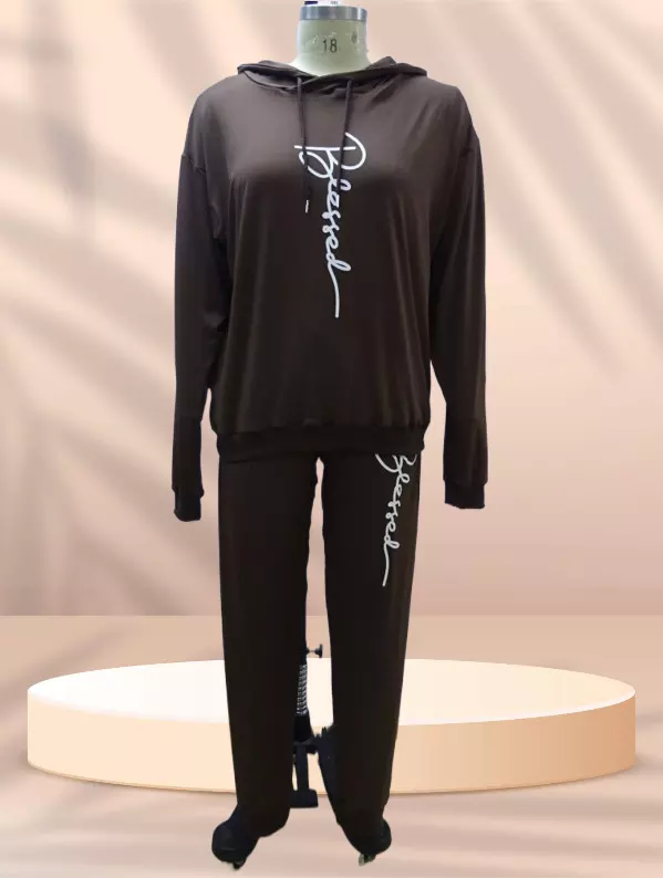 22124 -2 pcs Blessed Jogging Suit -Lots of Colors Available- $30.00 Set (3 pcs per pack) — Plus - 1X 2X 3X / Chocolate