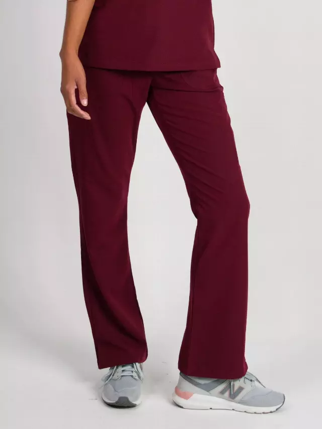 Sydney | High Waisted Slim Flare Scrub Pants — Wine / L