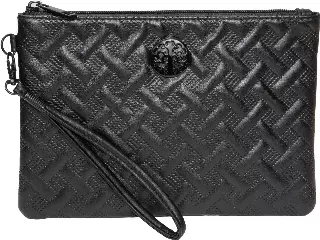 Rebecca & Rifka Smooth Basket Weave Quilt Medallion Zip Wristlet — BK/BK