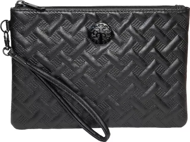 Rebecca & Rifka Smooth Basket Weave Quilt Medallion Zip Wristlet — BK/BK