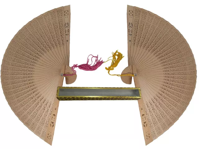 G420 - Wholesale 12" Sandle wood Hand Fan — Beige (G420)