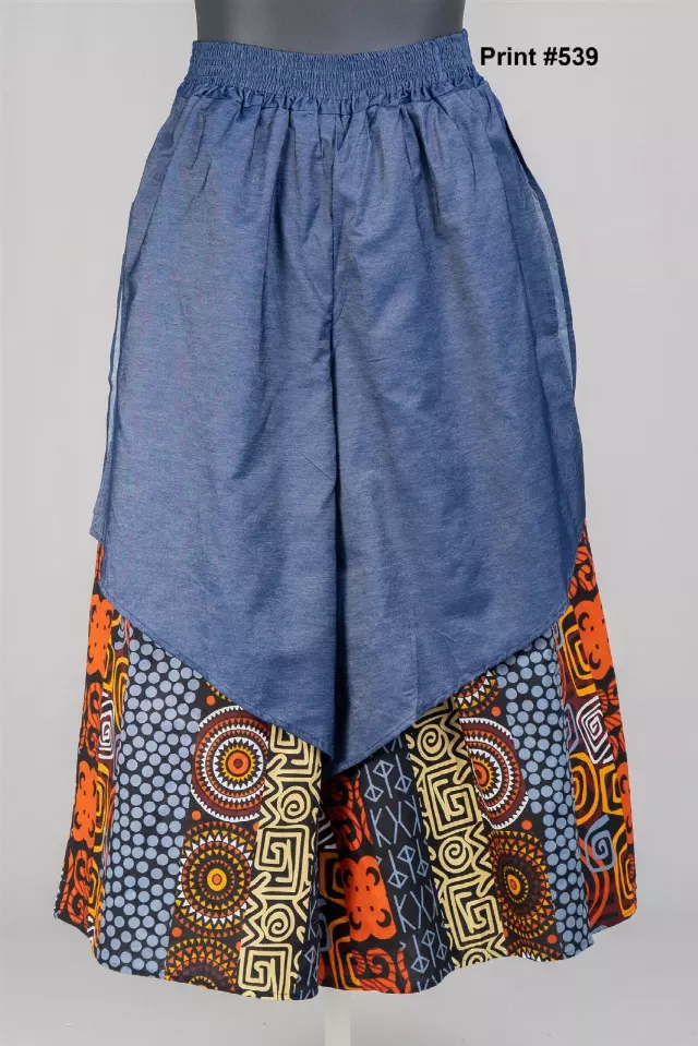 7645D Authentic African Print Denim Overlay Wide Leg Pant (3 PCS PRE-PACK) - $18.00 Each — One Size (4 - 24) / Print-539