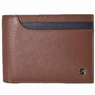 Jack Abrahams Goat Nappa Leather Bi-Fold Top Front Wallet- Cognac/Black