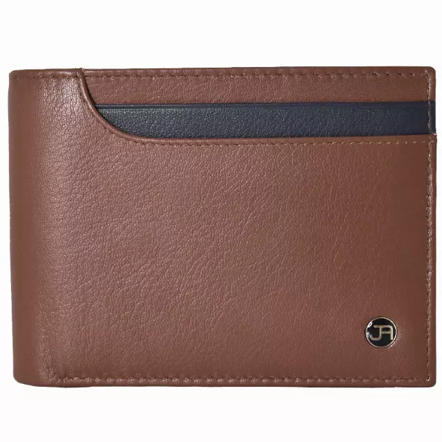 Jack Abrahams Goat Nappa Leather Bi-Fold Top Front Wallet- Cognac/Black