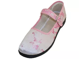 T2-113L - Women's "Easy USA" Satin Brocade Plum Flower Upper Mary Jane Shoes — Pink (T2-113L-P) / 6-11 Assorted