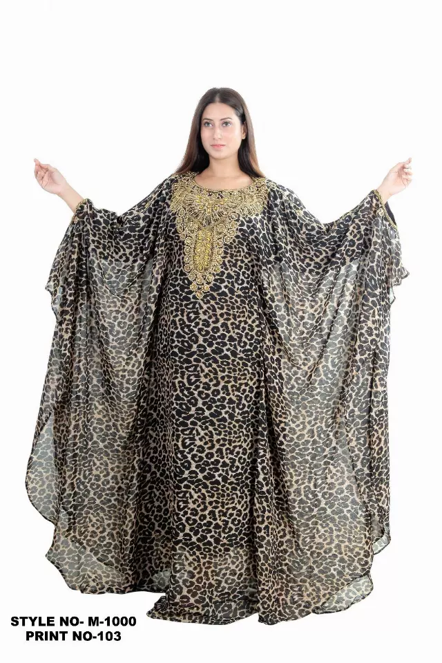 M1000 - Chiffon Beaded Leopard Kaftan - (3 Pcs Pre pack) - $50 Each — One Size (4-22) / Print-103