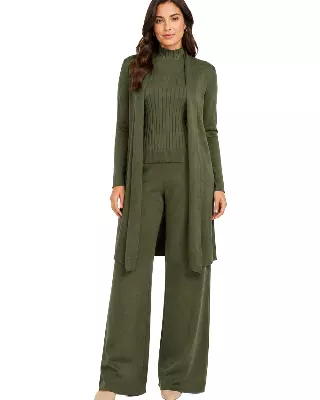 Women's 3-Piece Ribbed Knit Loungewear Set #11 — Olive / S/M-L/XL