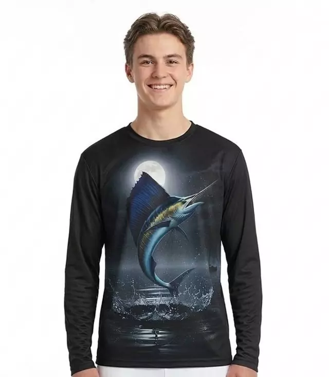 Boys Performance Top Blue Marlin Under the Moonlight Fish Design - 7651288
