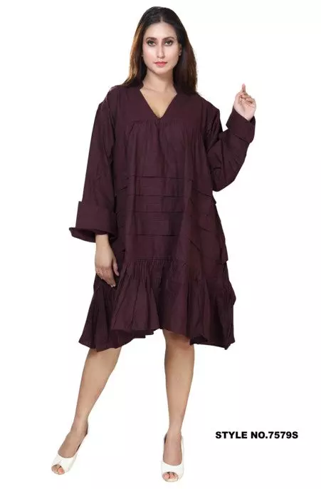 7579S - ON SALE!!! Solid Tunic Dress (3 PCS PRE-PACK) - $15.00 EACH — One Size (4 - 24) / Brown
