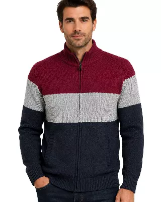 Men's Striped Bonded Sweater — S-M-L-XL-2X / Black W09