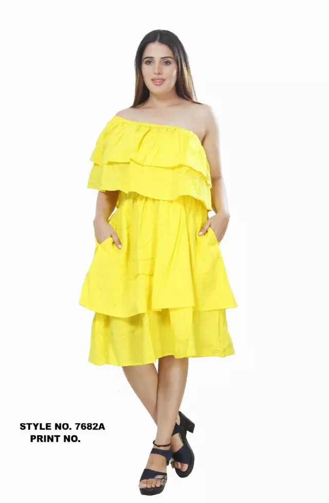 7682S - 100% Solid Color One-shoulder Dress (3 PCS PRE-PACK) - $20.00 EACH — One Size (4-24) / Yellow