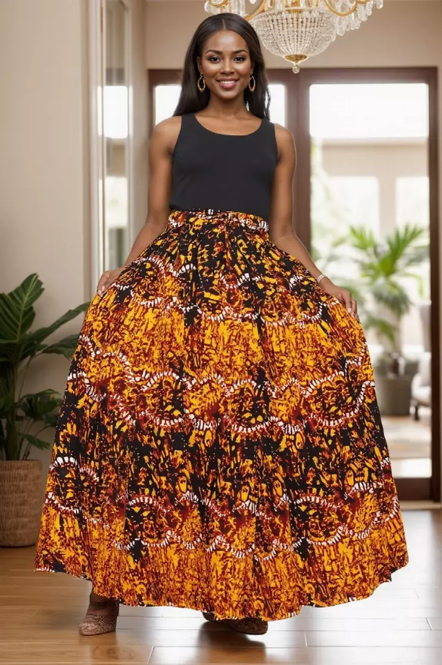 7001SK - 8 Panel African Print Skirt - Authentic African Wax (3-PCS PRE-PACK) - $25 Each — One Size / Print-609 / 3-Pcs Per Pack