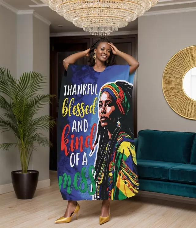 PNA-1619- Women's Comfy Kaftan Dress with Headwrap- One Size (6-PCS PRE-PACK) - $7 Each — One Size (4-24) / Print-1619A