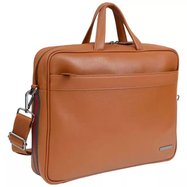 Boarding Pass Hey Handsome 18" Pebble Grain Genuine Leather Briefcase - British Tan