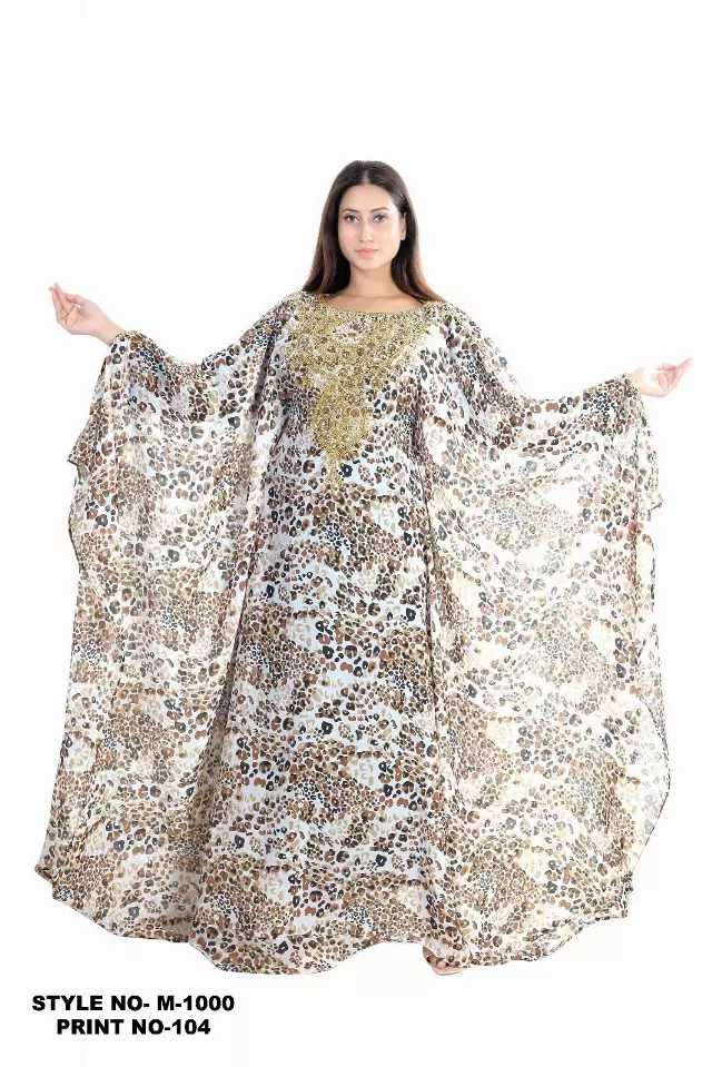 M1000 - Chiffon Beaded Leopard Kaftan - (3 Pcs Pre pack) - $50 Each — One Size (4-22) / Print-104