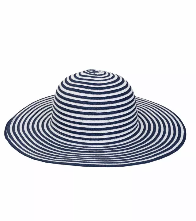Magid Striped Straw Floppy Sun Sun Hat — NAVY/WHITE