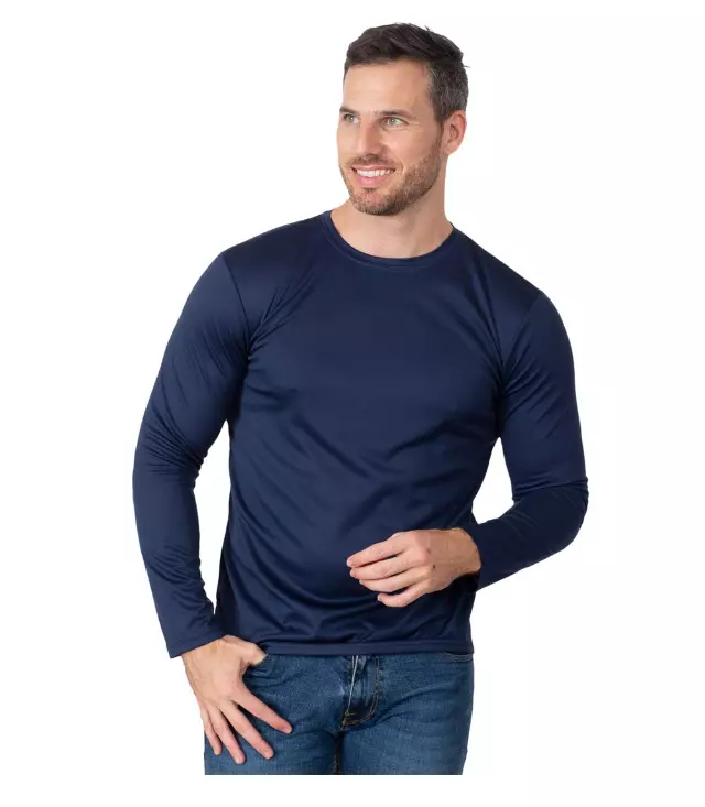 Men Closed Mesh L/S Crew Neck Navy - 7690609