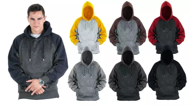 Men's Fleece Lined Colorblock Hooded Pullover- Style #MFJ157-$17.50/Unit — S-2XL (WHOLESALE) / Dark Grey/Black