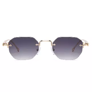 Fashion Rimless Octagon Shades with Detailed Engraved Gold Temples J11118