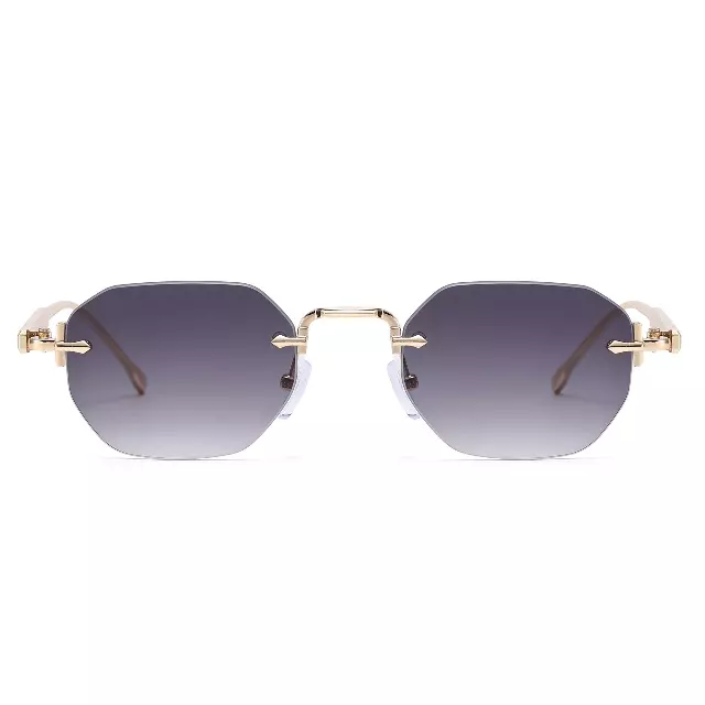 Fashion Rimless Octagon Shades with Detailed Engraved Gold Temples J11118