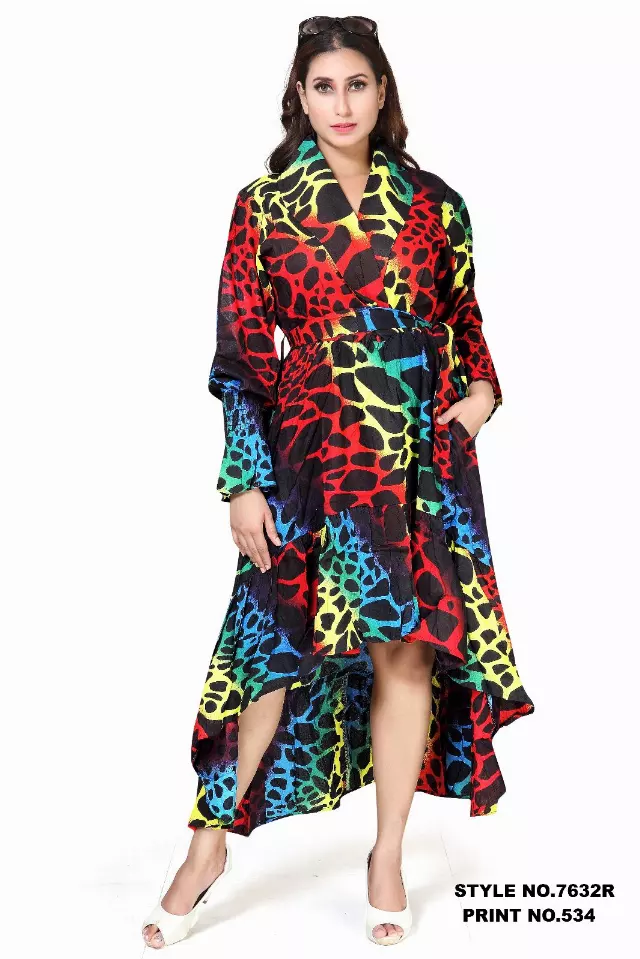 7632R - ON SALE!!! African Print Hi-Low with Ruffle Dress - (3/pk) - Free Size - $12.50 Each — Free Size / Print-534