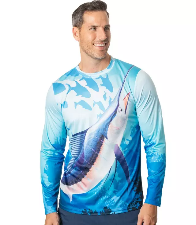 Men’s Performance L/S Fishing Shirt with UPF Sun Protection – Marlin Fish Graphic-7631592 2XL