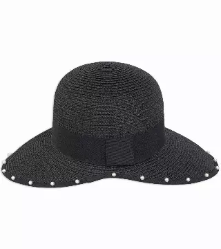 Magid Pearl Brim Ribbon Straw Garden Hat — BLACK