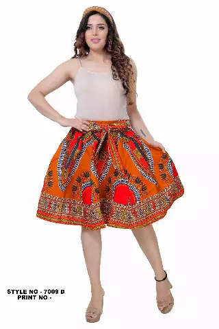 7009 - Ankara Skirt Dashiki Print African Wax Skirt (3-PCS PRE-PACK) - $15.00 Each — One Size (4-18) / Mustard / 3-Pcs Per Pack