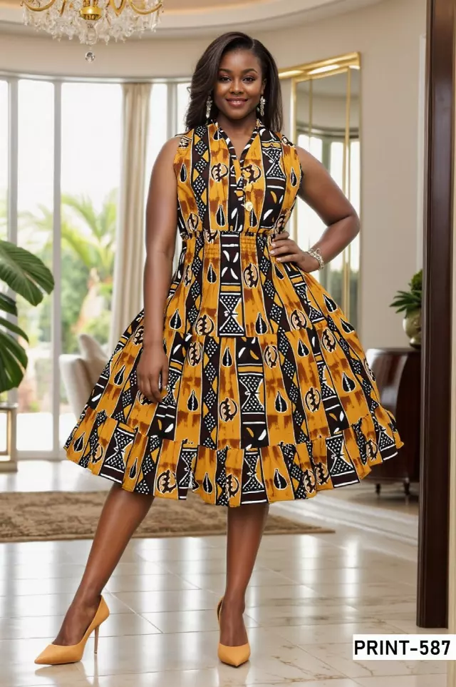 5006-Button Down Dress-$15 each - 3 pc pre pack — One Size (4 - 24) / Print-587