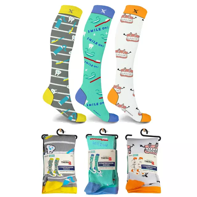 DENTIST COMPRESSION SOCKS - 3 ASST STYLES — Large/XL