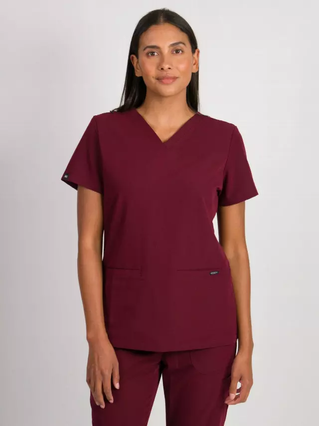 Sofia | Slim 3 Pocket Scrubs Top — Wine / XS