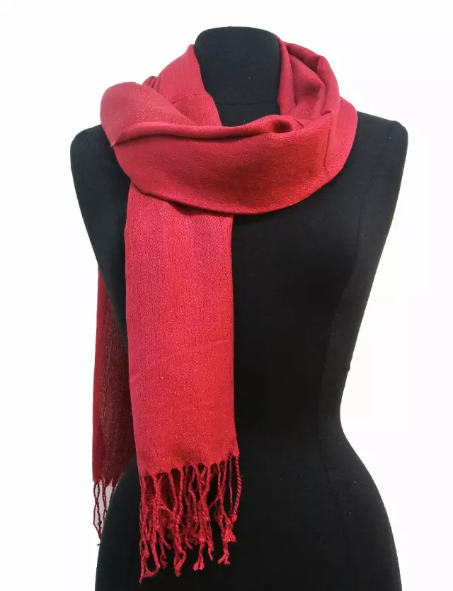 1084 Solid Color Metallic Pashmina — Red