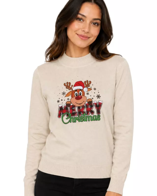Crewneck Merry Sweater — Beige / S/M-L/XL
