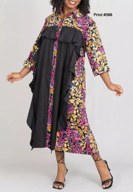 7726 - ON SALE!! Button Down African Print with Ruffles Dress - (3/pk) - Free Size - $14.00 Each — Free Size / Print-586
