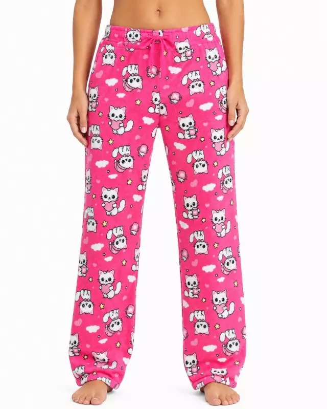 Ladies' Micro Polar Lounge Pants #08 — Fuchsia / S-M-L-XL