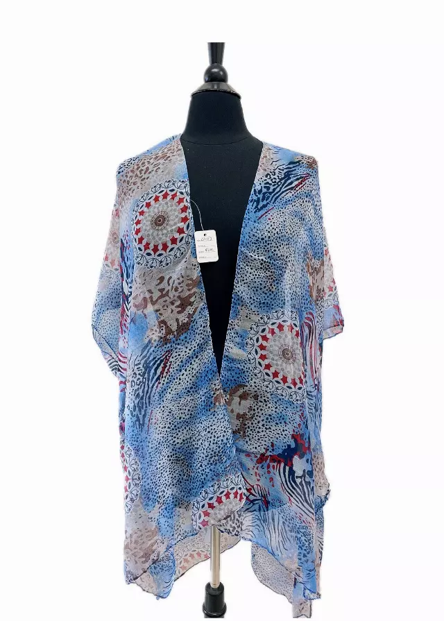 CH07 Multi Pattern Spring Kimono — Blue