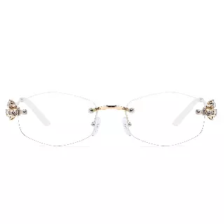 Rimless Octagon BLB Glasses with Rhinestone Butterfly Metal Side Details J11119-BLB