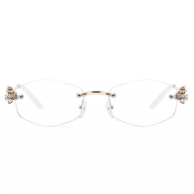 Rimless Octagon BLB Glasses with Rhinestone Butterfly Metal Side Details J11119-BLB
